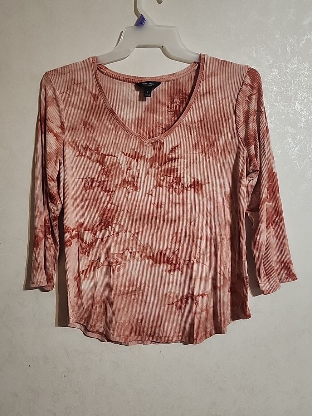 Simply Vera Vera Wang Tunic Long Sleeve Top sz L Rust Crimson Marble Ribbed